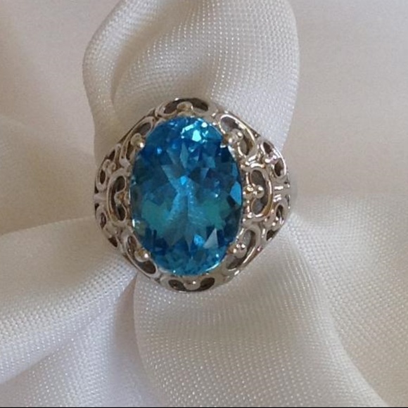 **SOLD** Swiss Blue Topaz Solitaire .925 Ring - Picture 2 of 6